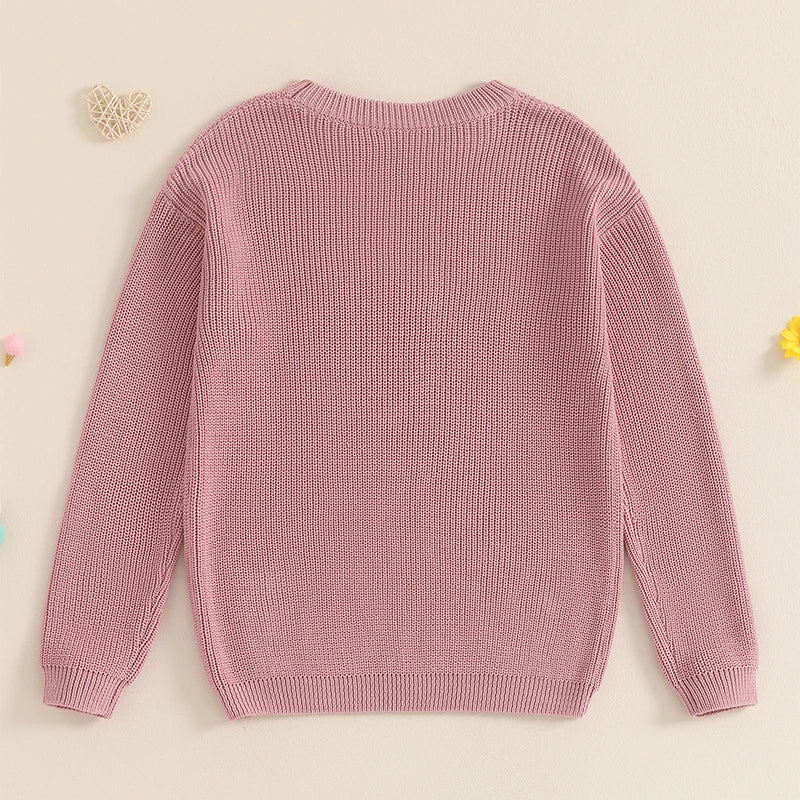 Family Matching Sweaters Mommy and Me Letter Embroidery Round Neck Knitwear Comfortable Spring Autumn Kids Pullover Tops