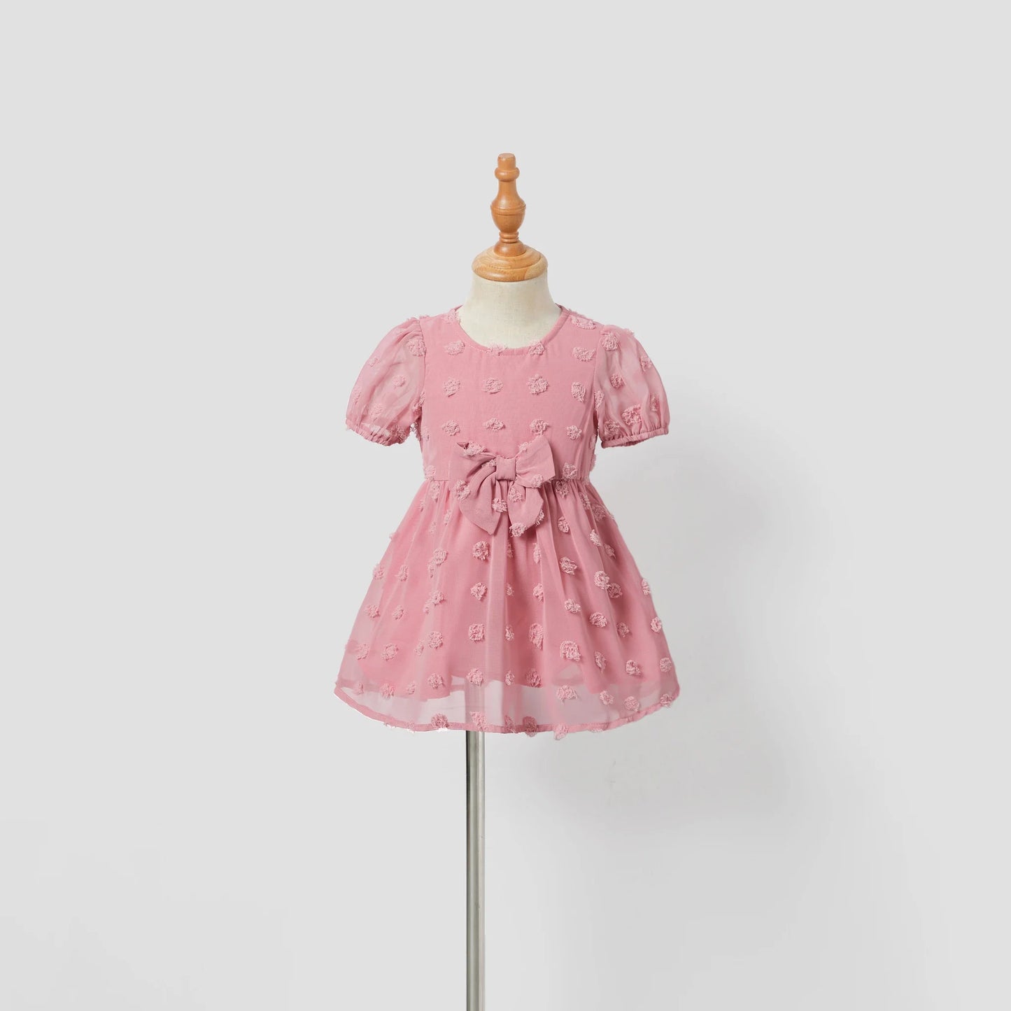 PatPat Family Matching Colorblock Shirt and Pink Swiss Dot Wrap Front Ruffled Hem Belted Dress Sets Suitable for Summer Season