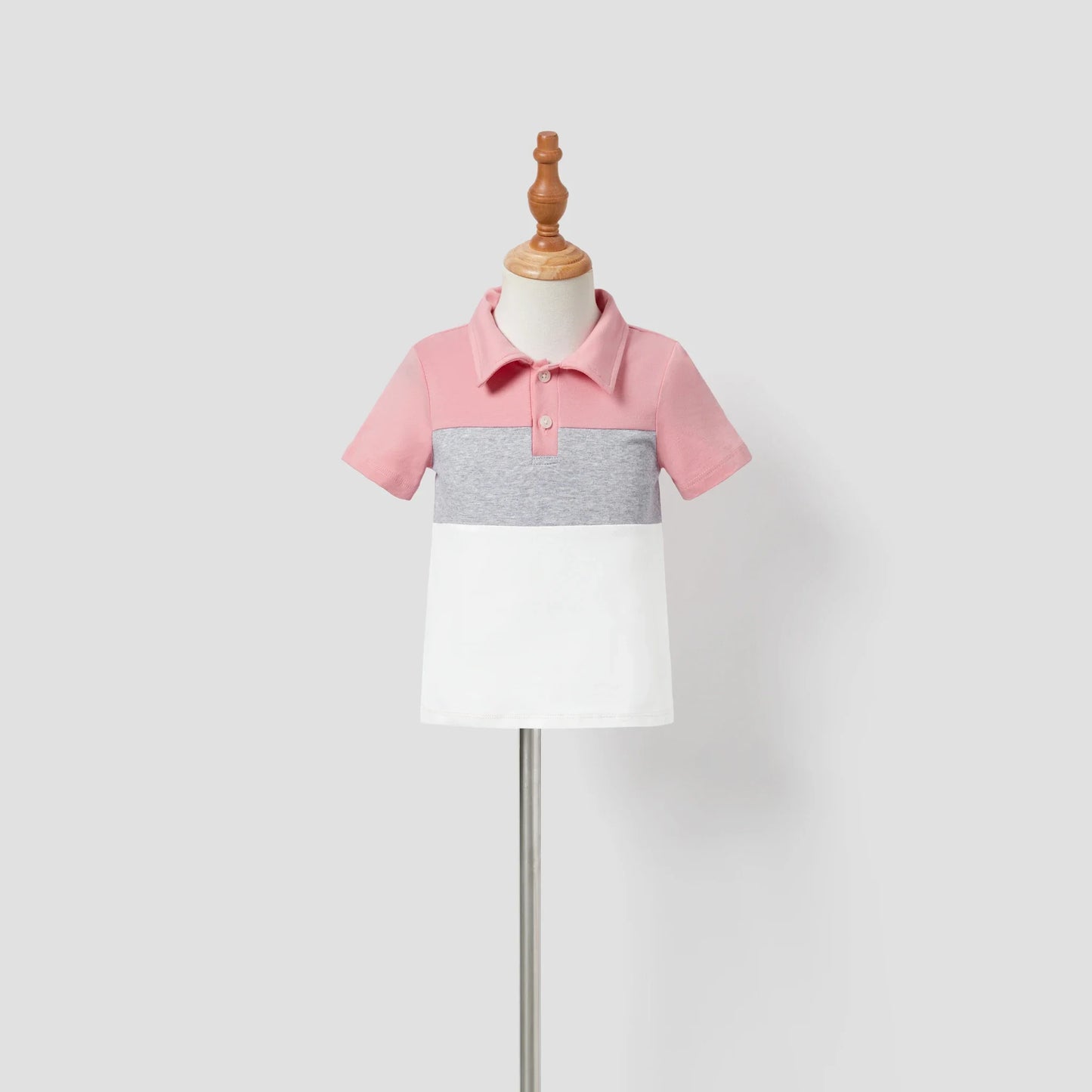 PatPat Family Matching Colorblock Shirt and Pink Swiss Dot Wrap Front Ruffled Hem Belted Dress Sets Suitable for Summer Season