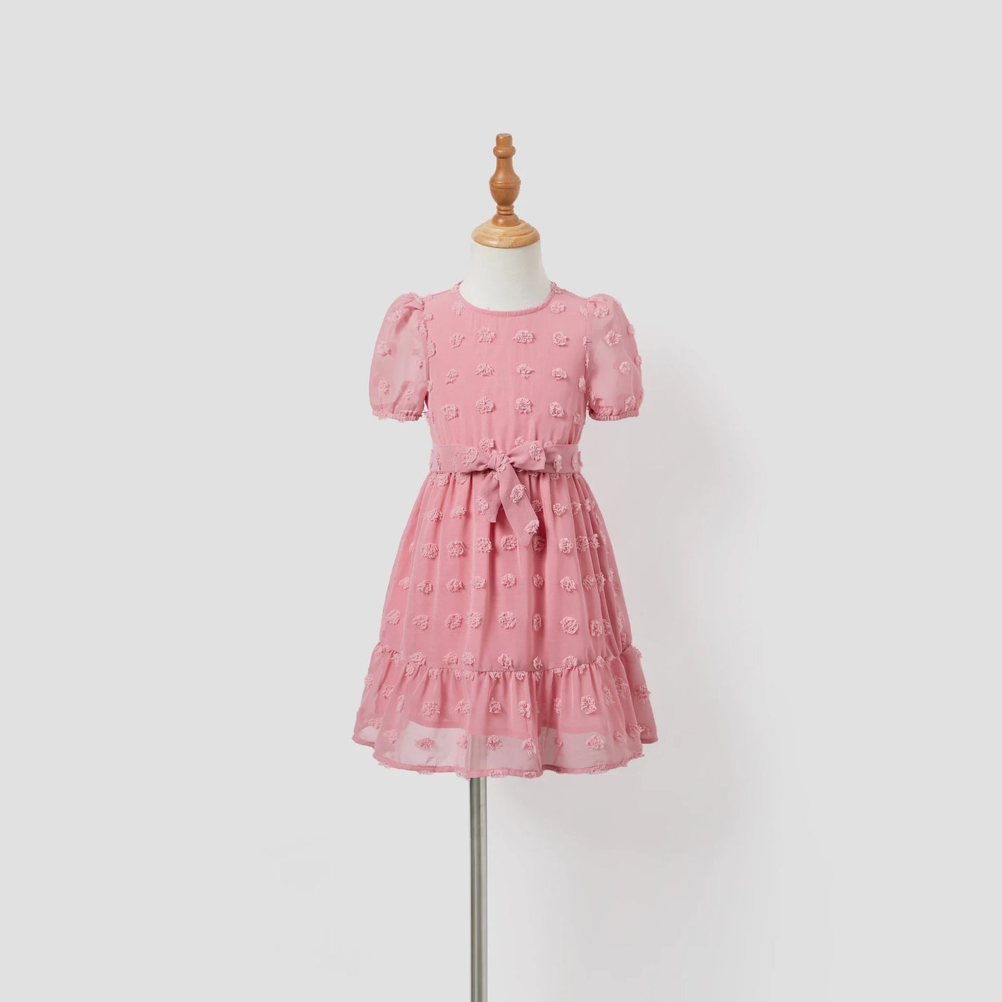 PatPat Family Matching Colorblock Shirt and Pink Swiss Dot Wrap Front Ruffled Hem Belted Dress Sets Suitable for Summer Season