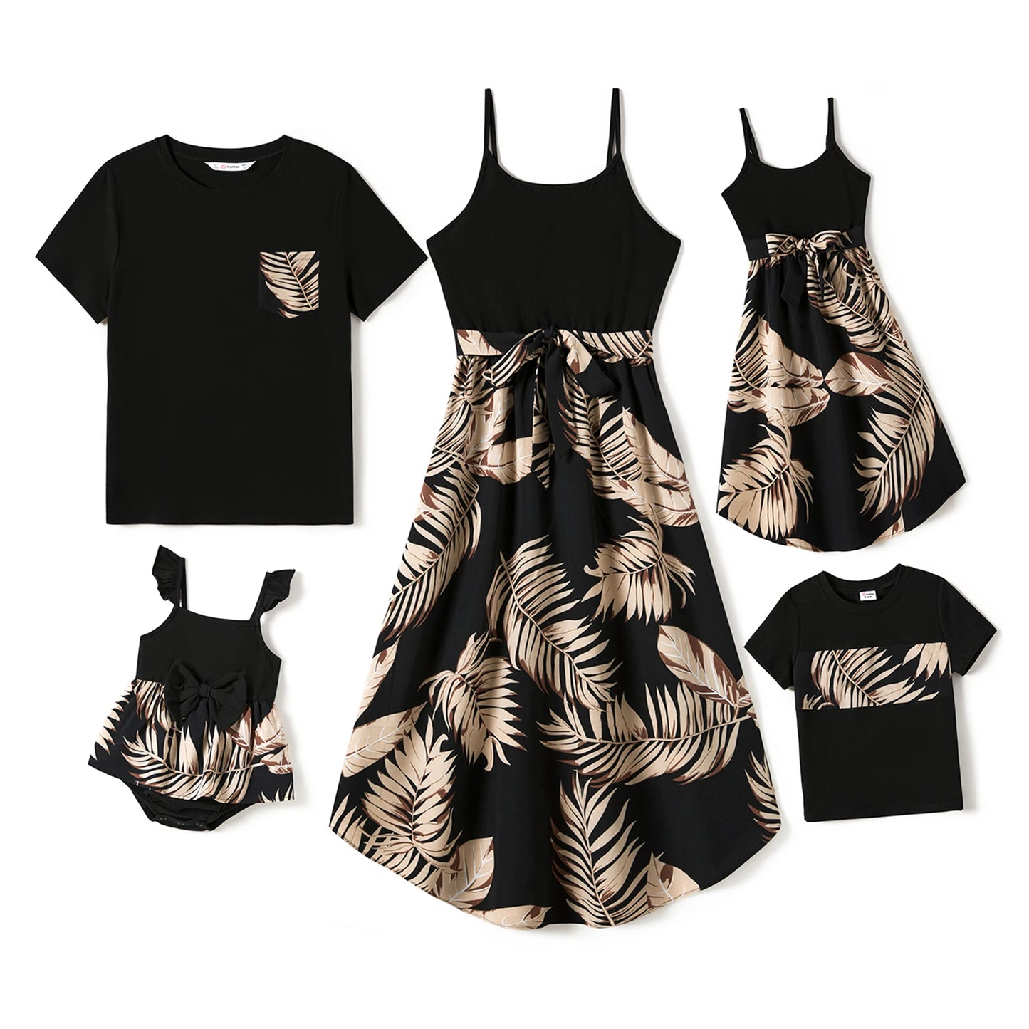 PatPat Family Matching Floral Print Belted Cami Dresses And Solid Short Sleeve Tops Sets